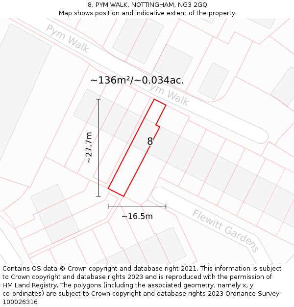 8, PYM WALK, NOTTINGHAM, NG3 2GQ: Plot and title map