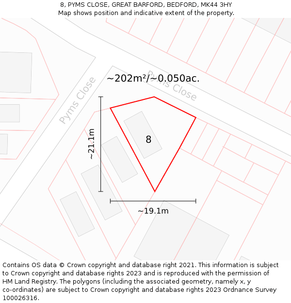 8, PYMS CLOSE, GREAT BARFORD, BEDFORD, MK44 3HY: Plot and title map