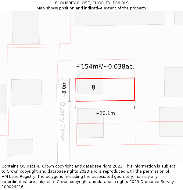 8, QUARRY CLOSE, CHORLEY, PR6 0LS: Plot and title map
