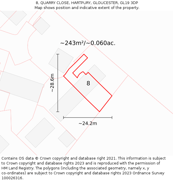 8, QUARRY CLOSE, HARTPURY, GLOUCESTER, GL19 3DP: Plot and title map