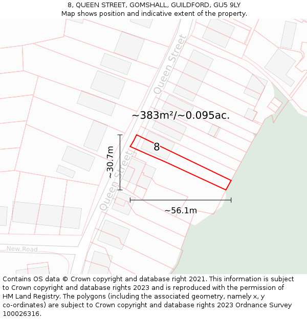8, QUEEN STREET, GOMSHALL, GUILDFORD, GU5 9LY: Plot and title map