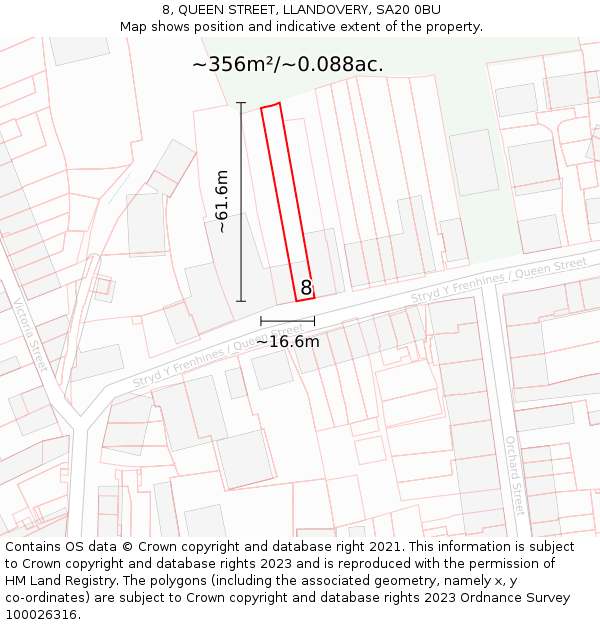 8, QUEEN STREET, LLANDOVERY, SA20 0BU: Plot and title map
