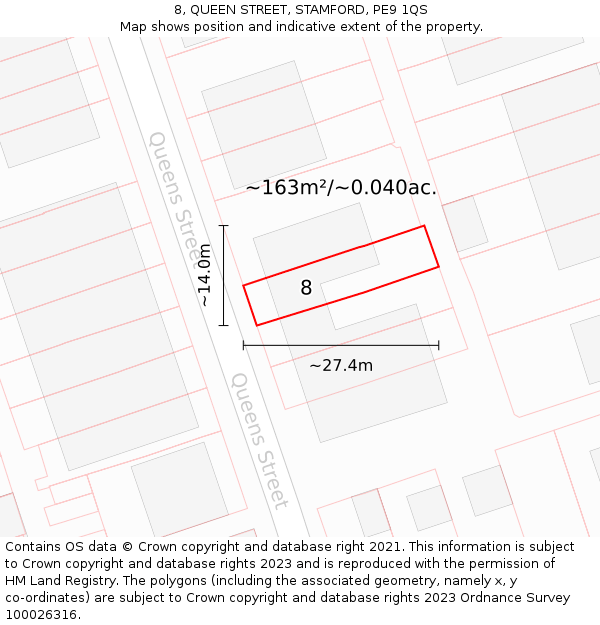 8, QUEEN STREET, STAMFORD, PE9 1QS: Plot and title map