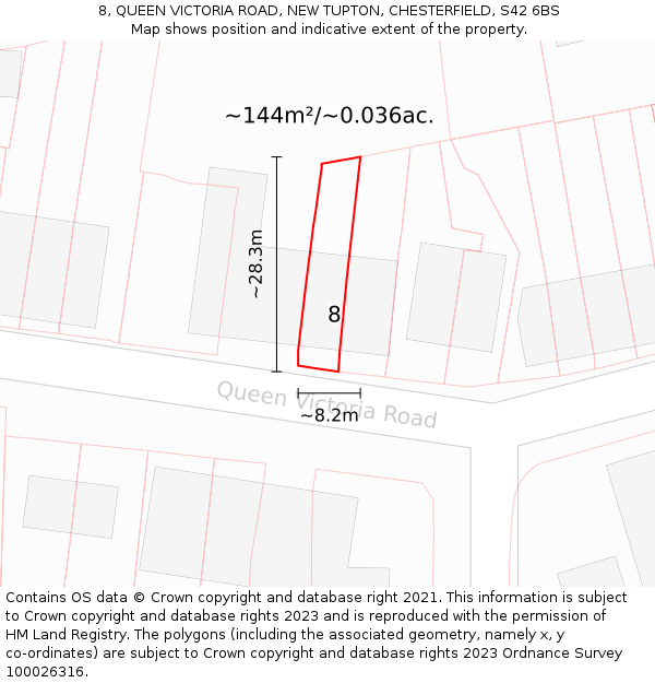 8, QUEEN VICTORIA ROAD, NEW TUPTON, CHESTERFIELD, S42 6BS: Plot and title map