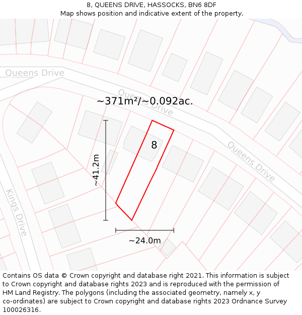 8, QUEENS DRIVE, HASSOCKS, BN6 8DF: Plot and title map