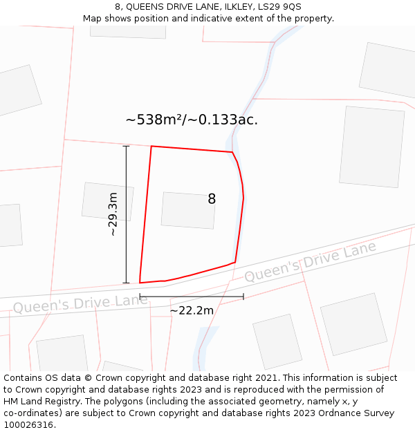 8, QUEENS DRIVE LANE, ILKLEY, LS29 9QS: Plot and title map