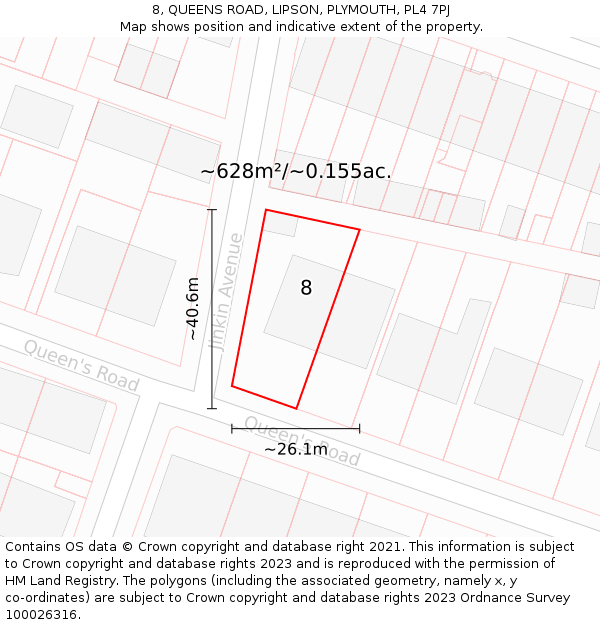 8, QUEENS ROAD, LIPSON, PLYMOUTH, PL4 7PJ: Plot and title map