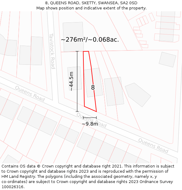 8, QUEENS ROAD, SKETTY, SWANSEA, SA2 0SD: Plot and title map