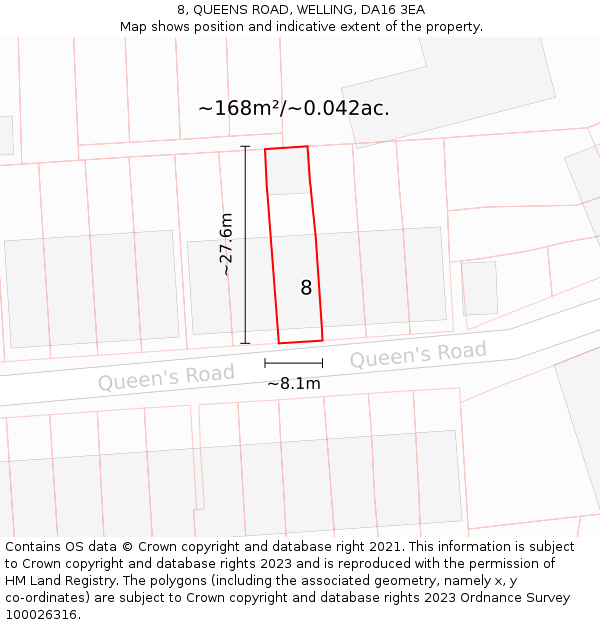 8, QUEENS ROAD, WELLING, DA16 3EA: Plot and title map