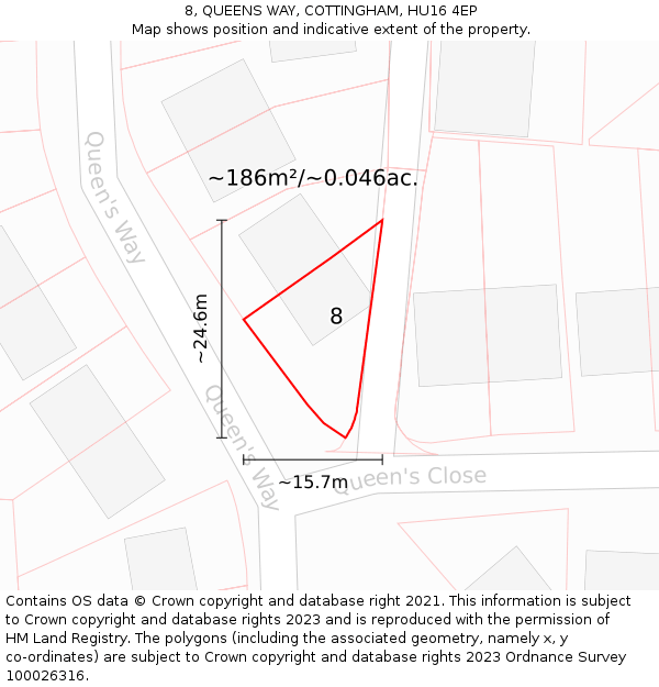 8, QUEENS WAY, COTTINGHAM, HU16 4EP: Plot and title map
