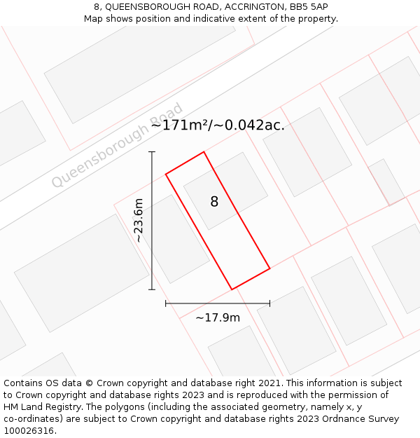 8, QUEENSBOROUGH ROAD, ACCRINGTON, BB5 5AP: Plot and title map