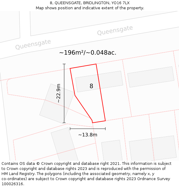 8, QUEENSGATE, BRIDLINGTON, YO16 7LX: Plot and title map