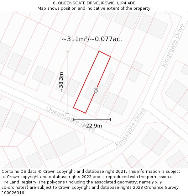 8, QUEENSGATE DRIVE, IPSWICH, IP4 4DE: Plot and title map