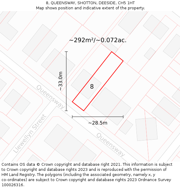 8, QUEENSWAY, SHOTTON, DEESIDE, CH5 1HT: Plot and title map