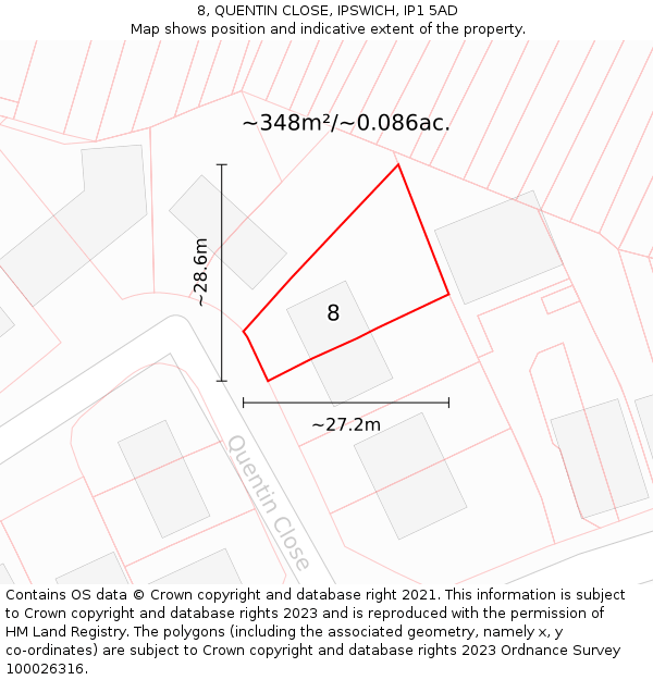 8, QUENTIN CLOSE, IPSWICH, IP1 5AD: Plot and title map