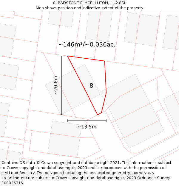 8, RADSTONE PLACE, LUTON, LU2 8SL: Plot and title map