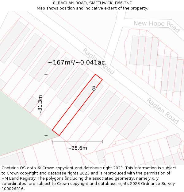 8, RAGLAN ROAD, SMETHWICK, B66 3NE: Plot and title map