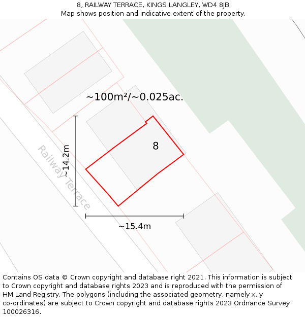 8, RAILWAY TERRACE, KINGS LANGLEY, WD4 8JB: Plot and title map