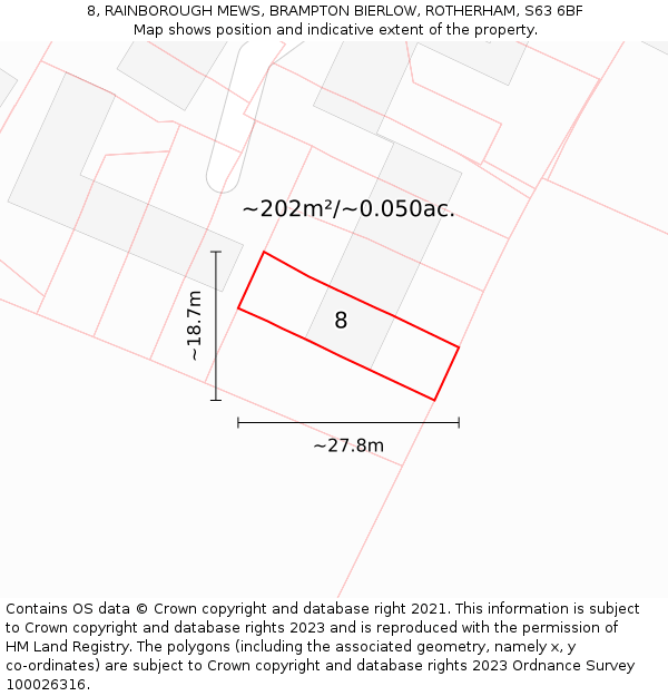 8, RAINBOROUGH MEWS, BRAMPTON BIERLOW, ROTHERHAM, S63 6BF: Plot and title map