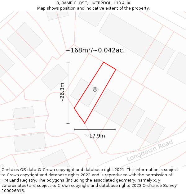 8, RAME CLOSE, LIVERPOOL, L10 4UX: Plot and title map