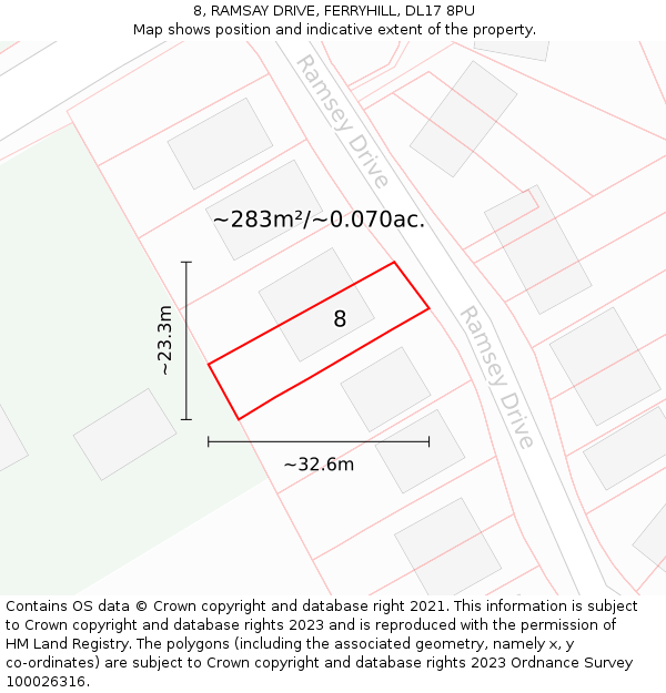 8, RAMSAY DRIVE, FERRYHILL, DL17 8PU: Plot and title map