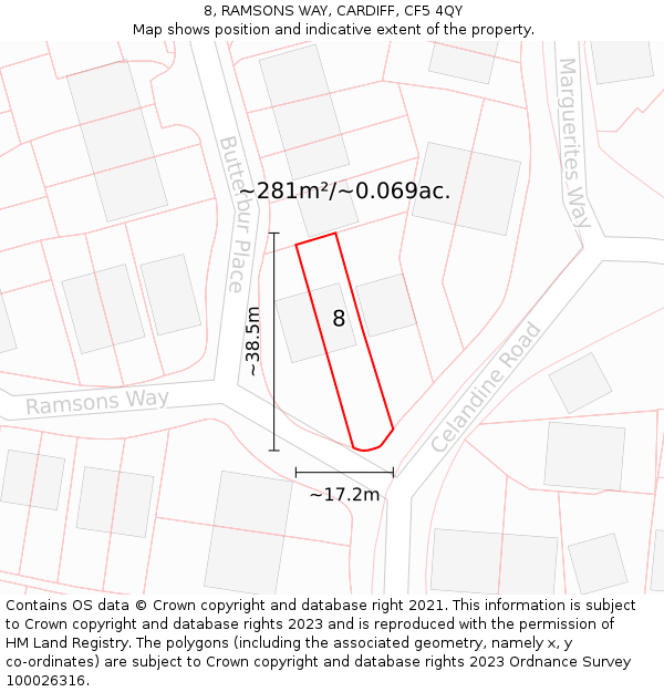 8, RAMSONS WAY, CARDIFF, CF5 4QY: Plot and title map