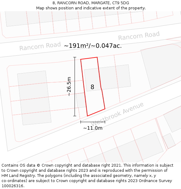 8, RANCORN ROAD, MARGATE, CT9 5DG: Plot and title map