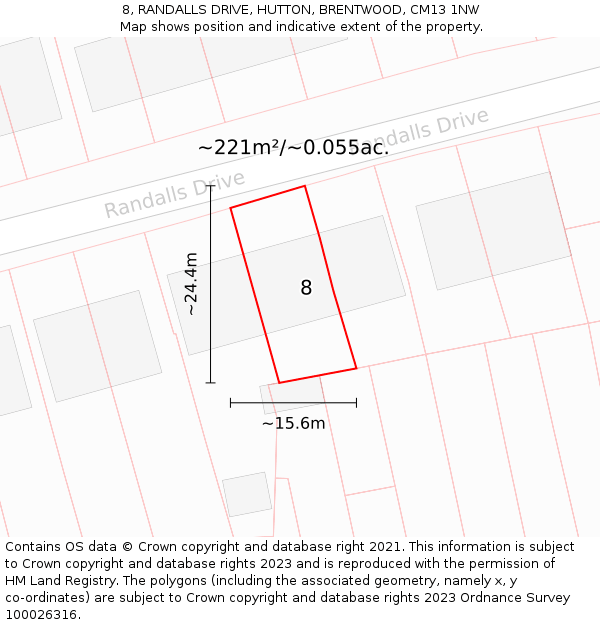 8, RANDALLS DRIVE, HUTTON, BRENTWOOD, CM13 1NW: Plot and title map