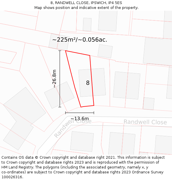 8, RANDWELL CLOSE, IPSWICH, IP4 5ES: Plot and title map