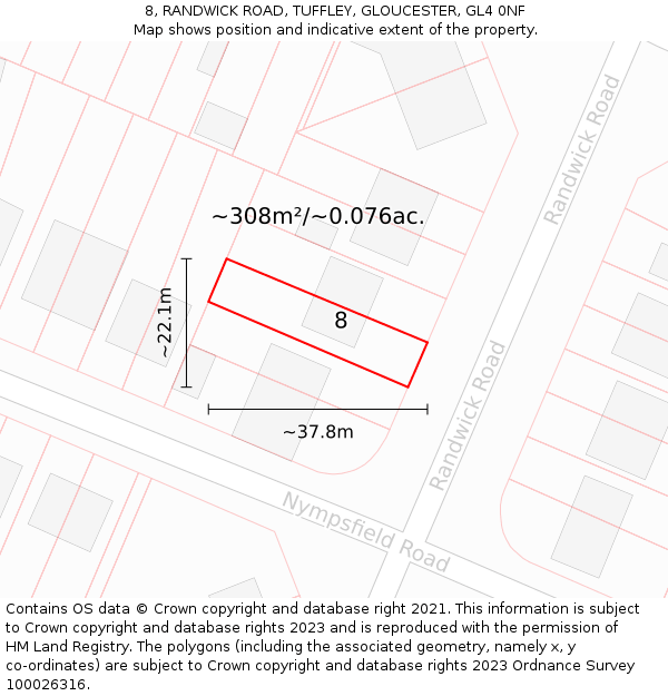 8, RANDWICK ROAD, TUFFLEY, GLOUCESTER, GL4 0NF: Plot and title map