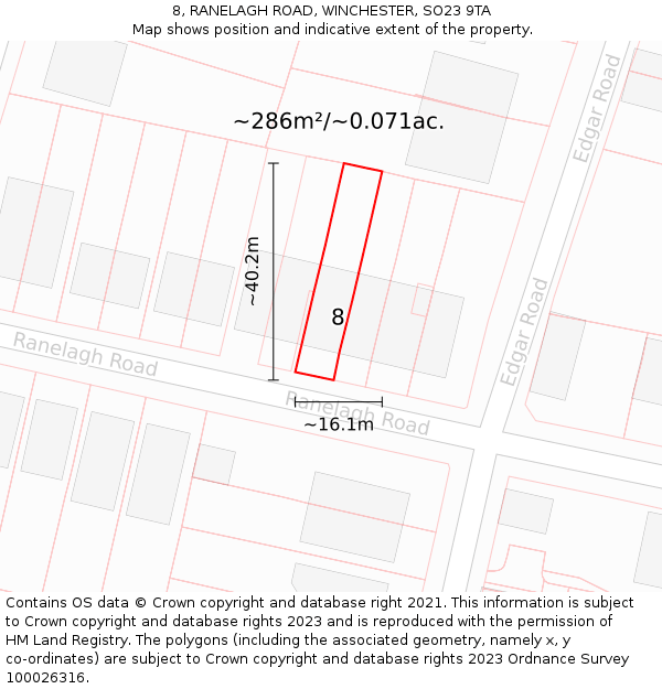 8, RANELAGH ROAD, WINCHESTER, SO23 9TA: Plot and title map