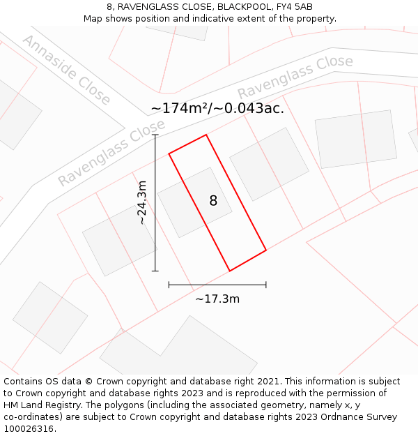 8, RAVENGLASS CLOSE, BLACKPOOL, FY4 5AB: Plot and title map
