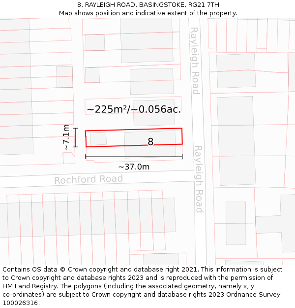 8, RAYLEIGH ROAD, BASINGSTOKE, RG21 7TH: Plot and title map