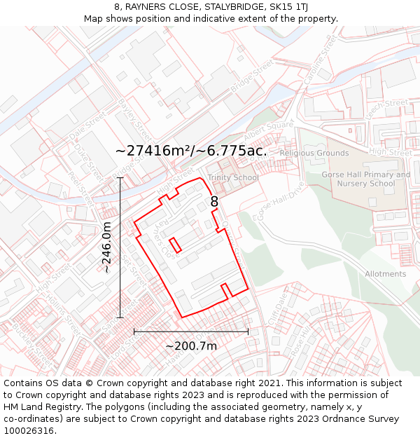 8, RAYNERS CLOSE, STALYBRIDGE, SK15 1TJ: Plot and title map
