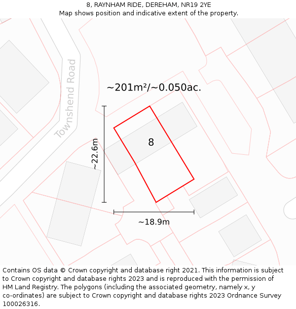 8, RAYNHAM RIDE, DEREHAM, NR19 2YE: Plot and title map