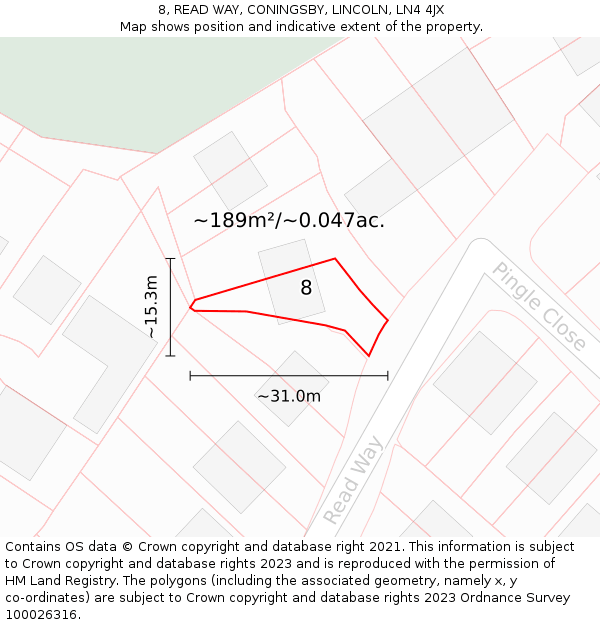 8, READ WAY, CONINGSBY, LINCOLN, LN4 4JX: Plot and title map