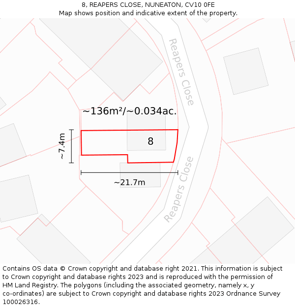 8, REAPERS CLOSE, NUNEATON, CV10 0FE: Plot and title map