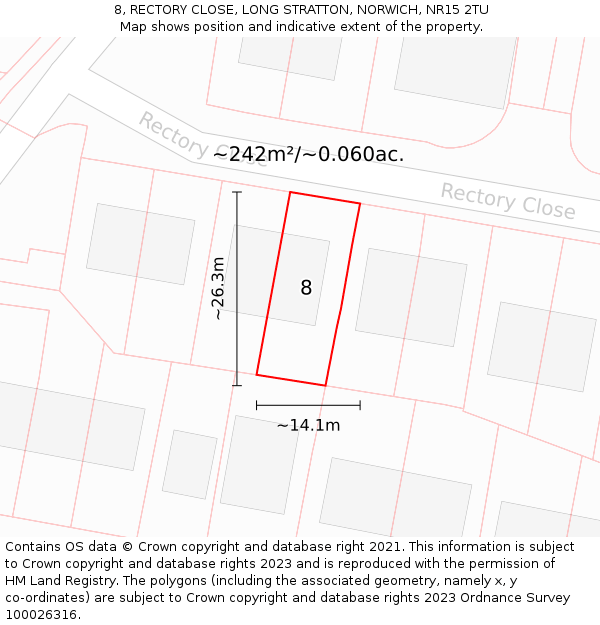 8, RECTORY CLOSE, LONG STRATTON, NORWICH, NR15 2TU: Plot and title map