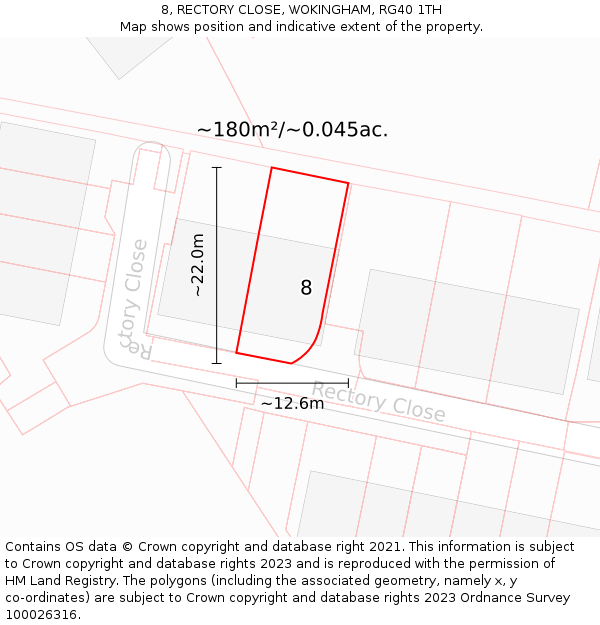 8, RECTORY CLOSE, WOKINGHAM, RG40 1TH: Plot and title map