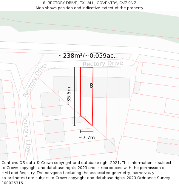 8, RECTORY DRIVE, EXHALL, COVENTRY, CV7 9NZ: Plot and title map
