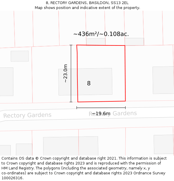 8, RECTORY GARDENS, BASILDON, SS13 2EL: Plot and title map