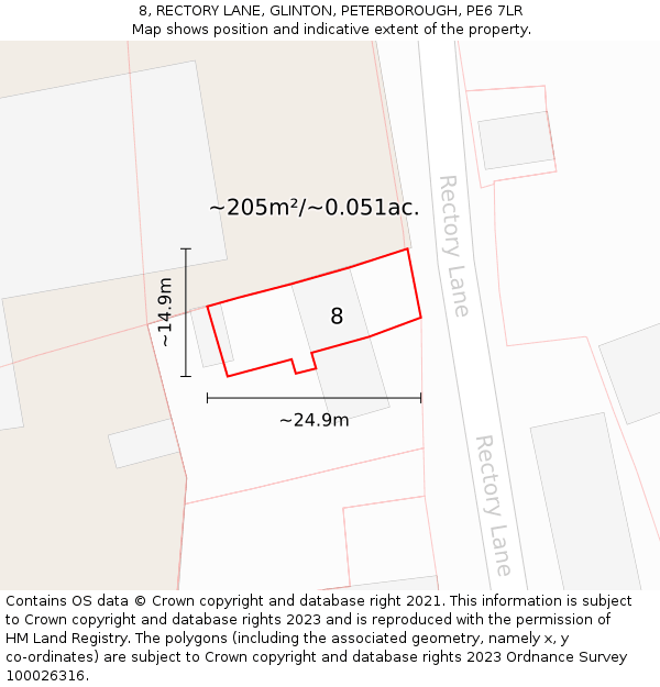 8, RECTORY LANE, GLINTON, PETERBOROUGH, PE6 7LR: Plot and title map