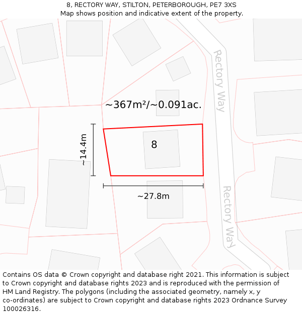 8, RECTORY WAY, STILTON, PETERBOROUGH, PE7 3XS: Plot and title map