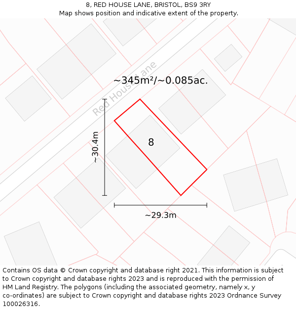 8, RED HOUSE LANE, BRISTOL, BS9 3RY: Plot and title map