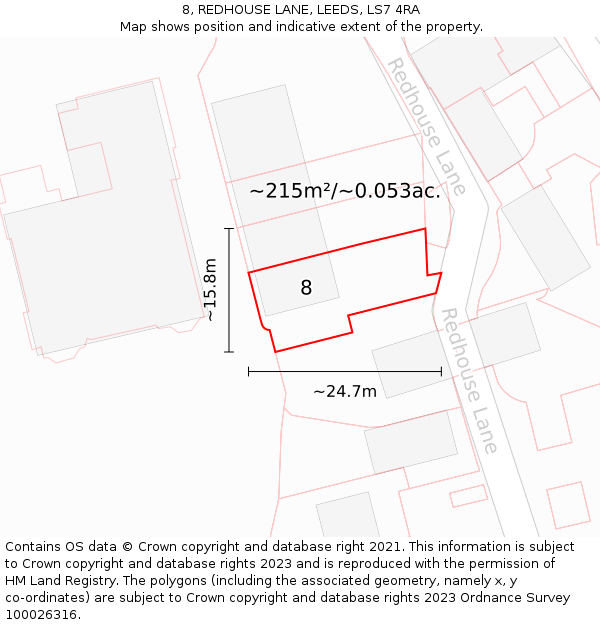 8, REDHOUSE LANE, LEEDS, LS7 4RA: Plot and title map