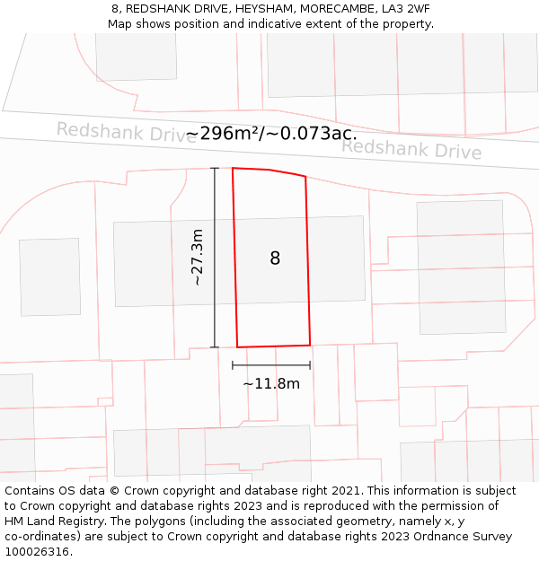 8, REDSHANK DRIVE, HEYSHAM, MORECAMBE, LA3 2WF: Plot and title map