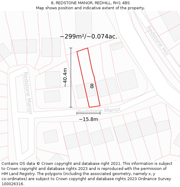 8, REDSTONE MANOR, REDHILL, RH1 4BS: Plot and title map