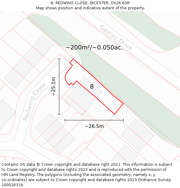 8, REDWING CLOSE, BICESTER, OX26 6SR: Plot and title map