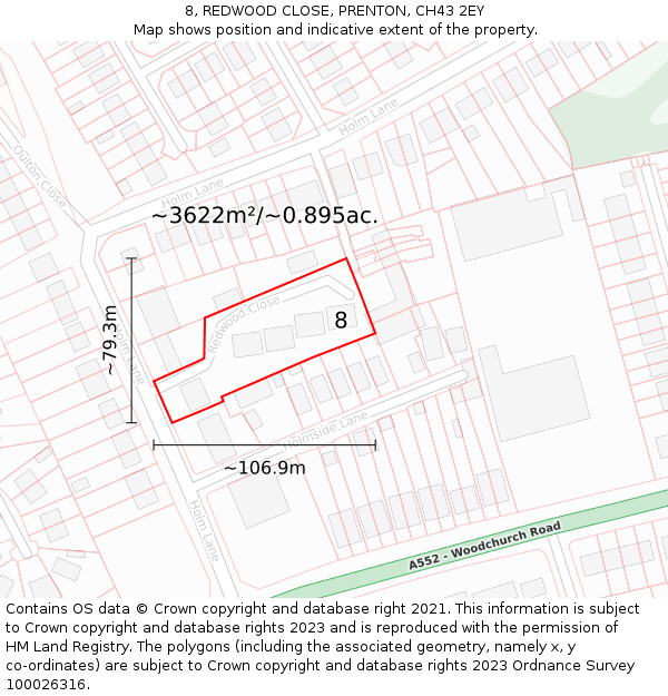 8, REDWOOD CLOSE, PRENTON, CH43 2EY: Plot and title map