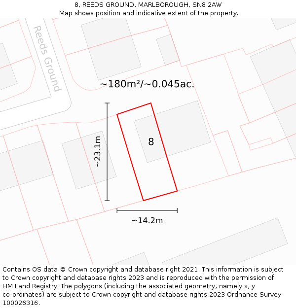 8, REEDS GROUND, MARLBOROUGH, SN8 2AW: Plot and title map